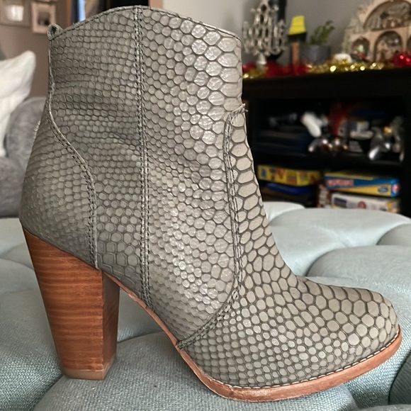 Joie Grey Snakeskin Heeled Ankle Boot - Picture 5 of 15